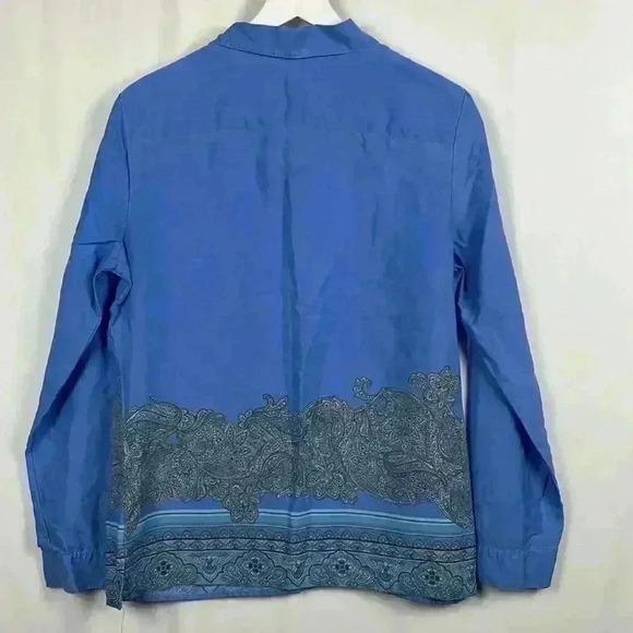 Talbots Womens Tunic Blue M 3/4 Button Front Long Sleeves Paisley Border Classy - Picture 9 of 11